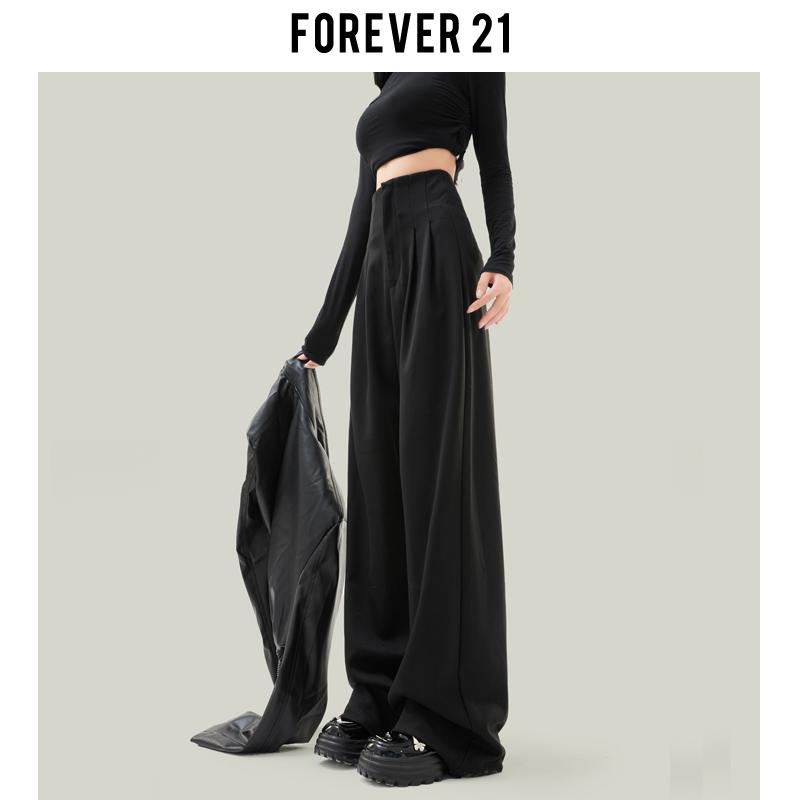 Forever 21 quần ống rộng màu đen dành cho nữ lưng cao phù hợp với xương cá quần ống rộng dáng thẳng dài đến sàn quần lau nhà