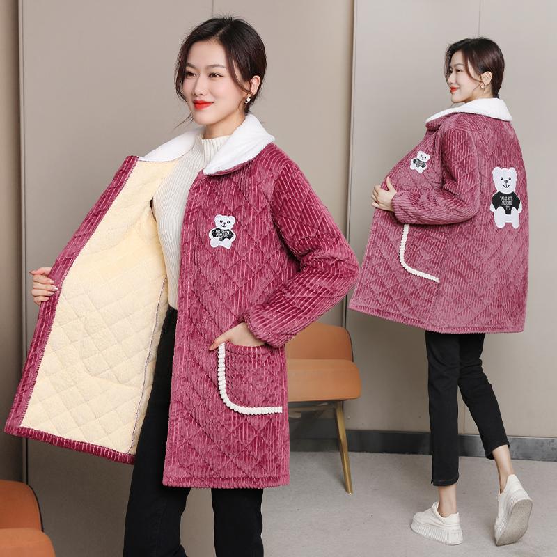 Áo khoác nữ mùa đông mới nhung dày cotton áo khoác áo khoác áo khoác cotton ấm áp và chống bám bẩn tạp dề nhà bếp dài tay