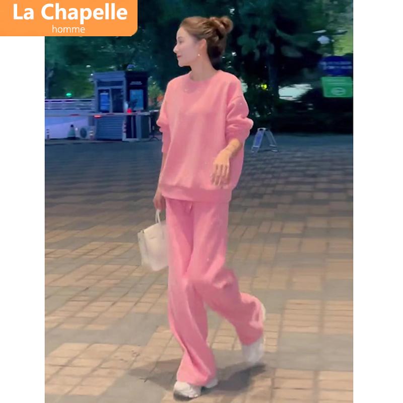 La Chapelle Thời Trang Thể Thao Bộ Đồ Nữ Thu Đông 2023 Châu Âu Mới Cao Cấp Màu Hồng Áo Nhung Dày