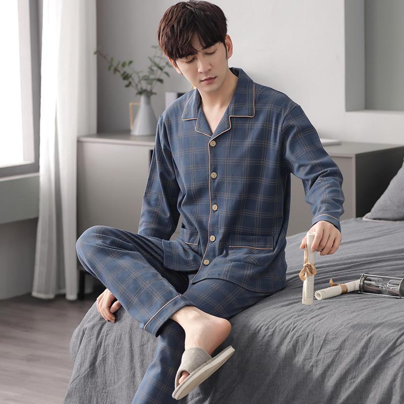 Bộ đồ ngủ nam mùa xuân và mùa thu áo cardigan dài tay cotton nguyên chất cỡ lớn rộng rãi thanh thiếu niên có thể mặc bộ quần áo ở nhà mùa thu đông