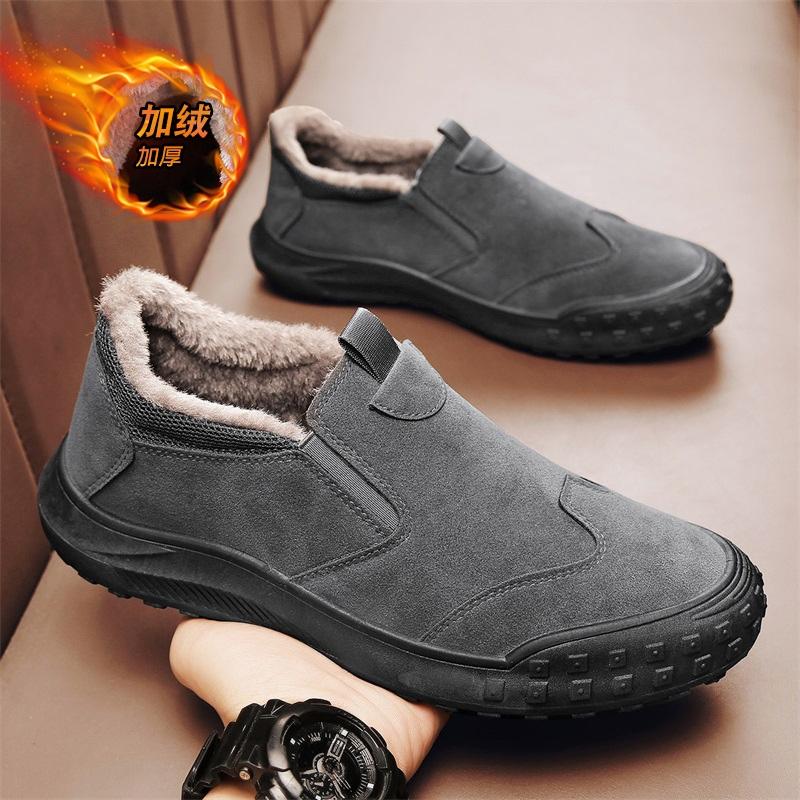 Nam Xuân Nhung Dày Ấm Giày Thể Thao Slip-On Cotton Giày Làm Việc Nhà Bếp Chống Thấm Nước Chống Trơn Trượt Bảo Hộ Lao Động giày