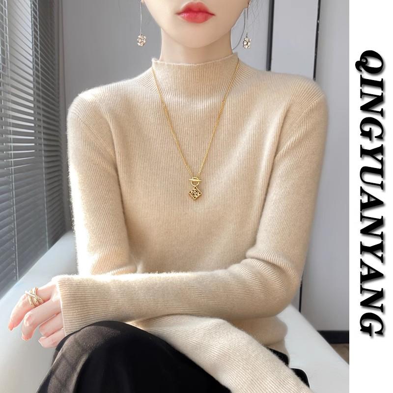 Cừu Thanh Nguyên! Áo len cashmere thật được nâng cấp! Áo len ôm vừa vặn dành cho nữ nửa chiều cao, đồ lót màu trơn mềm mại và thân thiện với làn da