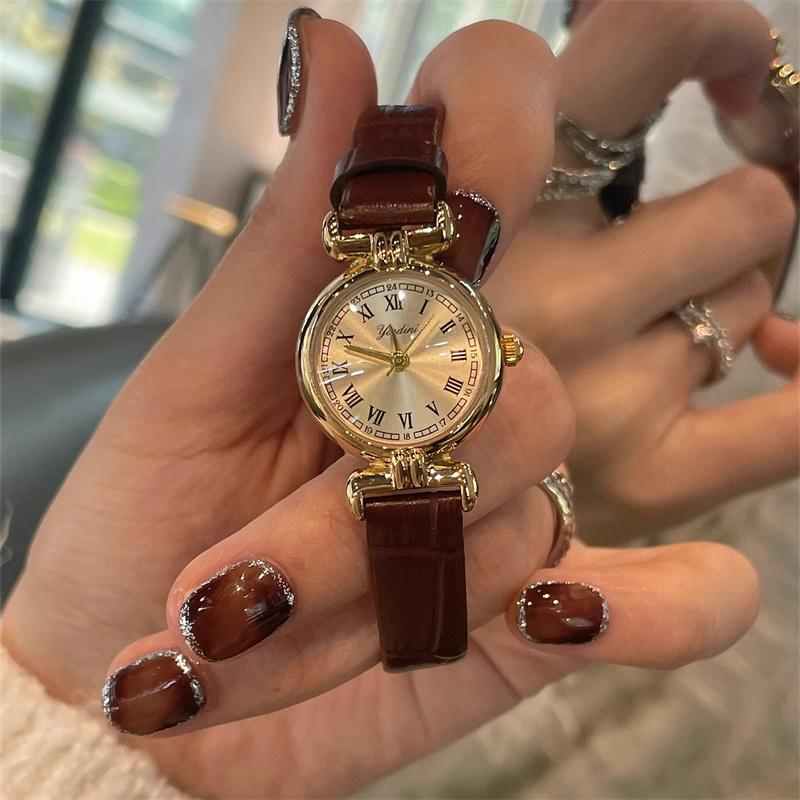 Đồng hồ Osmanthus Brown Light Luxury Niche Art Watch Women's Middle Ages Gold Lady's Brand Authentic 2023 New Watch