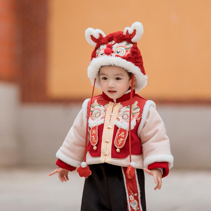 Quần áo đón năm mới cho bé trai, Hanfu mới mùa đông, bộ vest nhà Đường cho trẻ em, quần áo đón giao thừa cho năm con Rồng, quần áo Tết cho bé