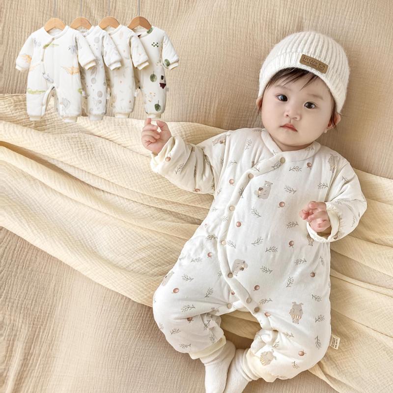 Bộ áo liền quần dày cho bé mùa đông, quần áo bướm cotton nguyên chất cho bé, quần áo cotton ấm áp cho trẻ sơ sinh, quần áo liền quần, quần áo đi chơi chần bông