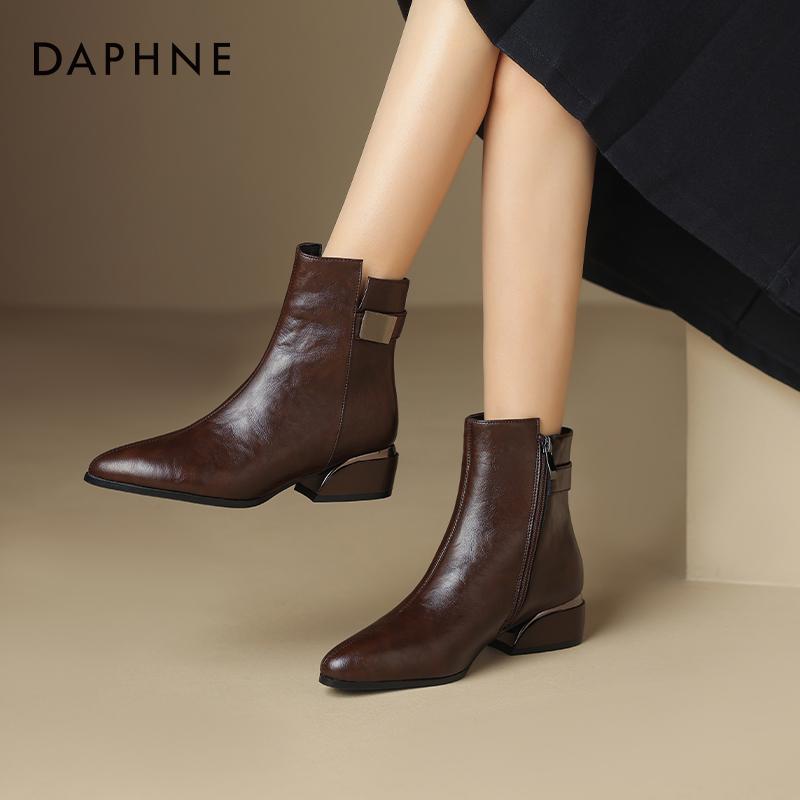 Giày Bốt Cổ Ngắn Mẹ Daphne Daphne Cho Nữ 2023 Mới Mùa Thu Đông Plus Nhung Giày Bốt Mũi Nhọn Dành Cho Nữ Giày bốt Martin Giày bốt đi tuyết