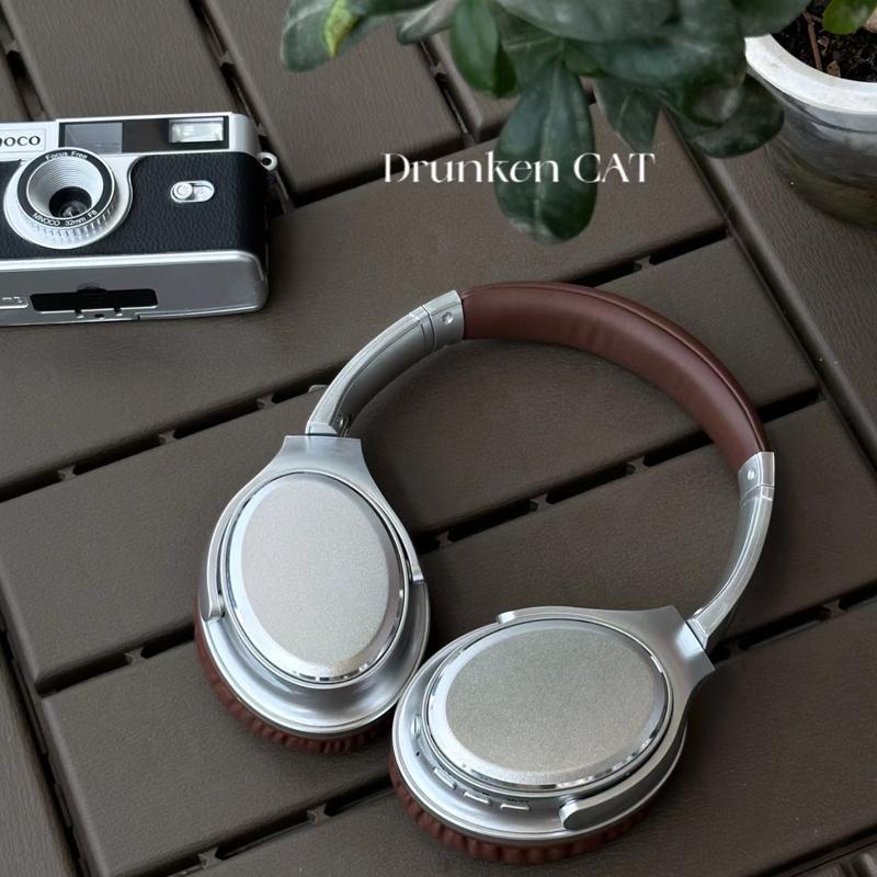 Ins Blogger Tai nghe retro không dây Bluetooth trang trí đeo Tai nghe giảm tiếng ồn màu bạc phong cách Rad của Mỹ