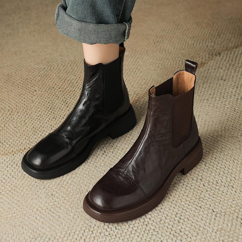 Maillard Nâu Gót Dày Giày Chelsea Boot Mùa Thu Đông Mới Giày Bốt Ngắn Da Thật Lớp Đầu Tiên Giày Bốt Martin Mỏng Lớp Đầu Tiên Cho Nữ