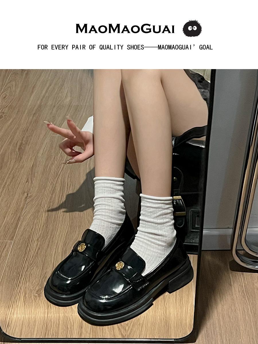 Fluffy Monster MMG ~ Retro Camellia Loafers 2023 Mùa Thu Đông Mới Đế Dày Giày Da Mary Jane Đại Học Anh Quốc