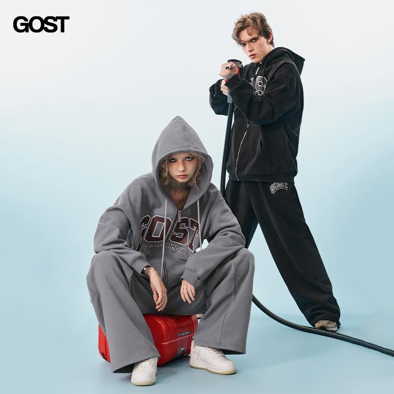 GOST 24SS chữ slogan dây kéo cardigan áo hoodie phù hợp với áo khoác thể thao cặp đôi nam nữ mùa xuân xu hướng Mỹ