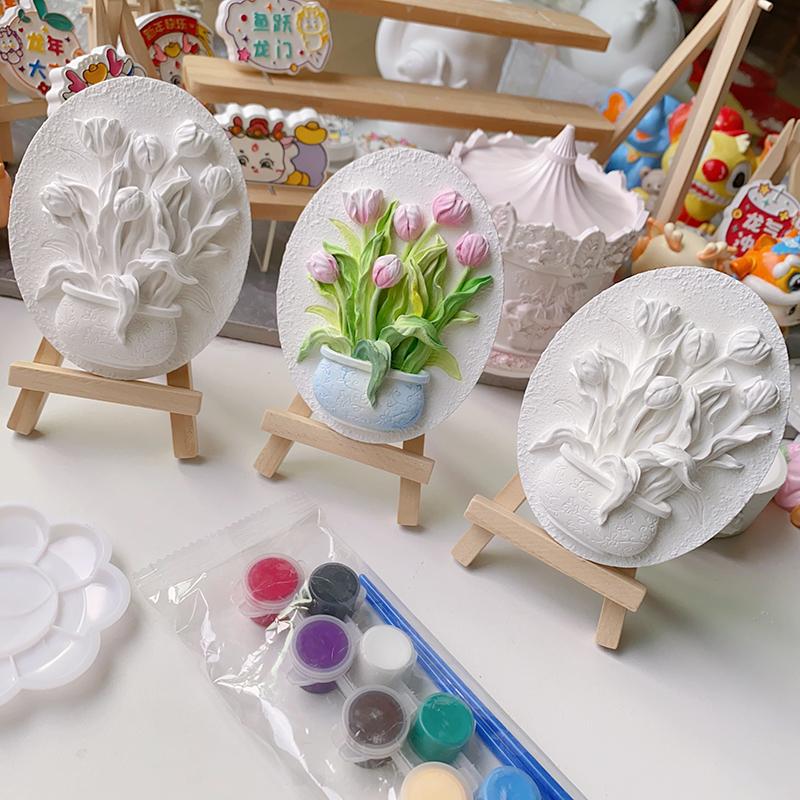 Thạch cao hoa tulip thẻ handmade DIY graffiti sơn ba chiều bức tranh phù điêu sinh viên để bàn trang trí hoạt động xây dựng đội nhóm