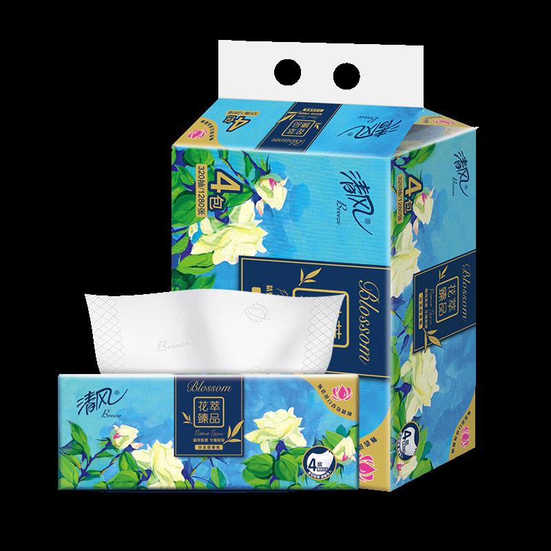 [Miễn phí vận chuyển] Giấy vệ sinh có thể tháo rời Breeze Tinh chất hoa dày 4 lớp 80 Draw 4 Pack S Khăn giấy thấm nước Khăn ăn có hương thơm