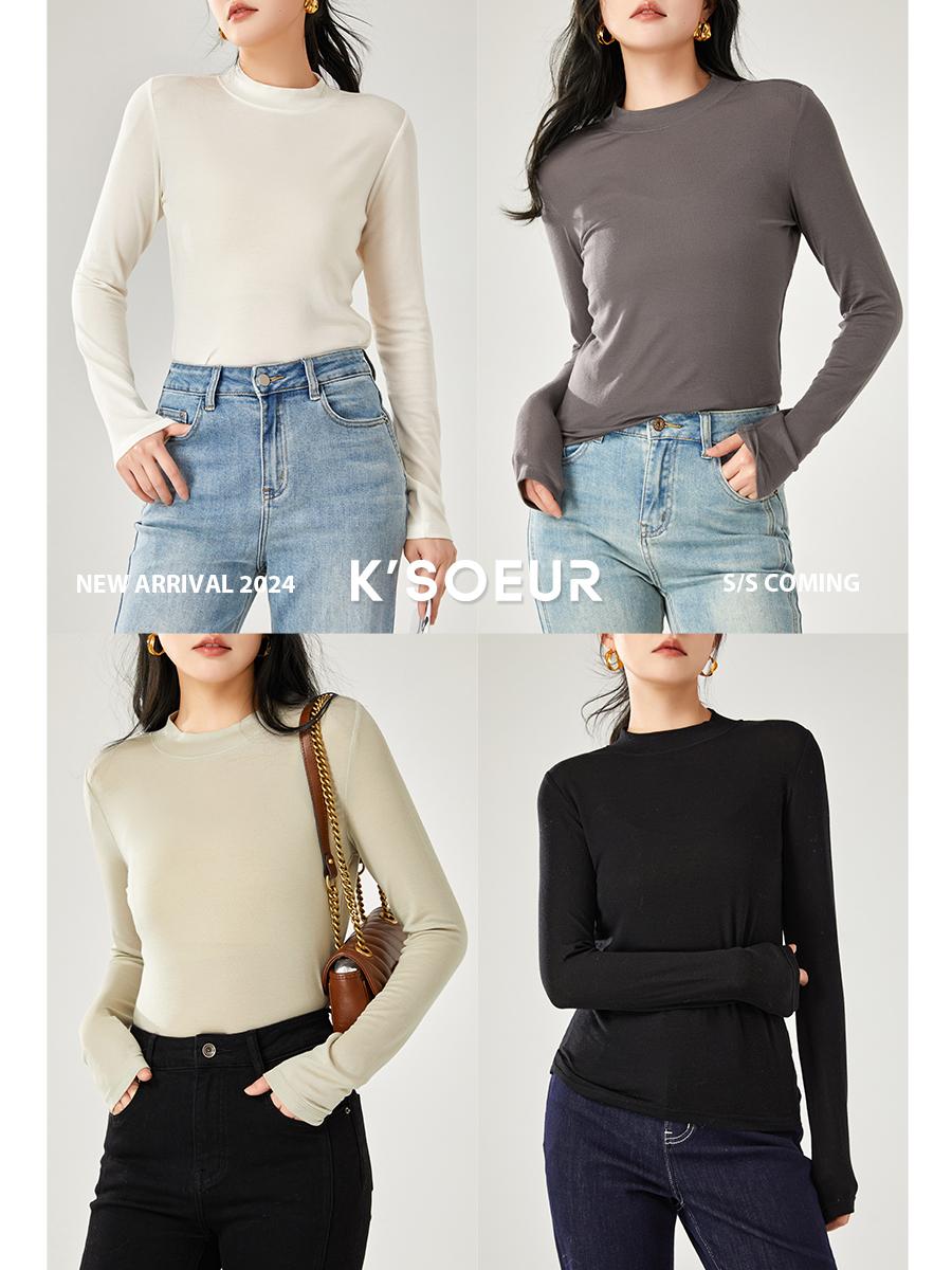 K chị KSOEUR [Mua N miếng lụa cashmere đáy] Áo thun lụa cashmere trơn màu đa năng dành cho nữ