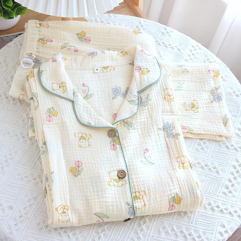 Đồ ngủ bà bầu, quần áo gạc cotton mỏng nguyên chất mùa hè, quần áo viện dưỡng lão, quần áo cho con bú sau sinh, quần áo cho con bú phong cách xuân hè