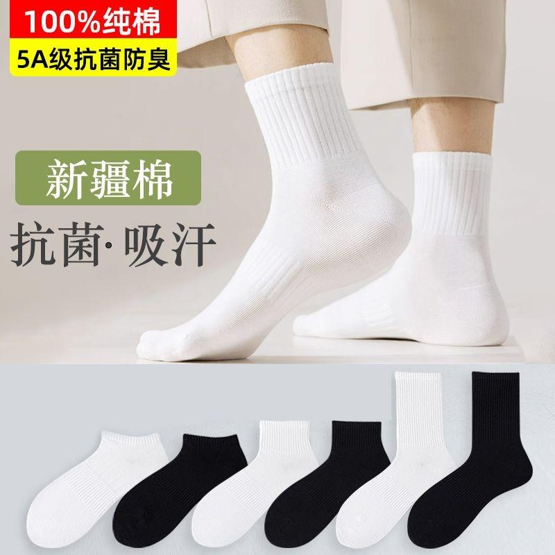 Tất 100% cotton cho nam, tất thể thao bé trai đến giữa bắp chân màu trắng, tất ngắn nam, tất Zhuji, 100% cotton, mùa đông