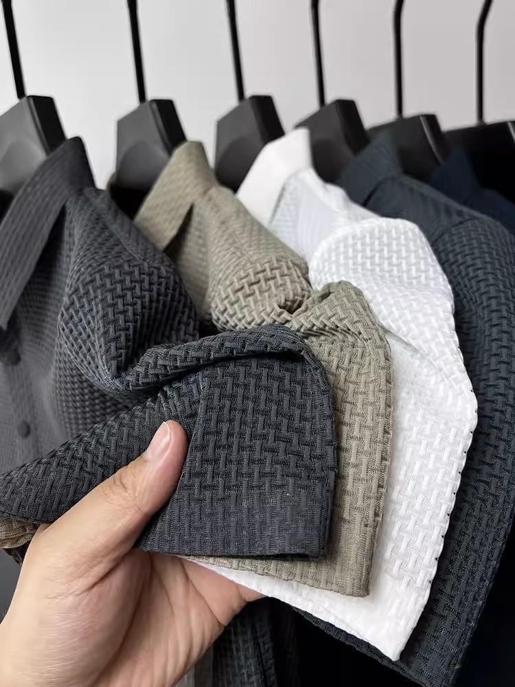 Mới cao cấp nylon băng lụa ngắn tay nam mùa hè mỏng lưới thoáng khí ve áo sơ mi kinh doanh hàng đầu hợp thời trang