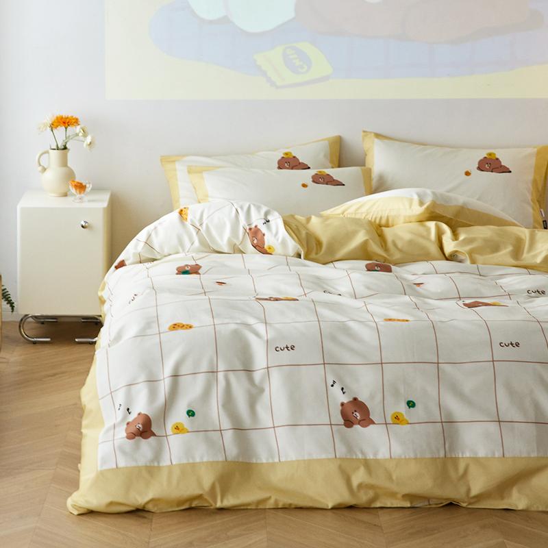 Bộ ba mảnh/bốn mảnh cotton Love Brown Bear dễ thương