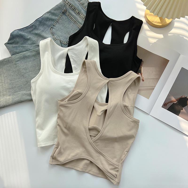 Áo vest hở lưng đẹp gợi cảm dành cho nữ, dây đeo ngắn, áo crop top không tay đáy quần hot girl có đệm ngực