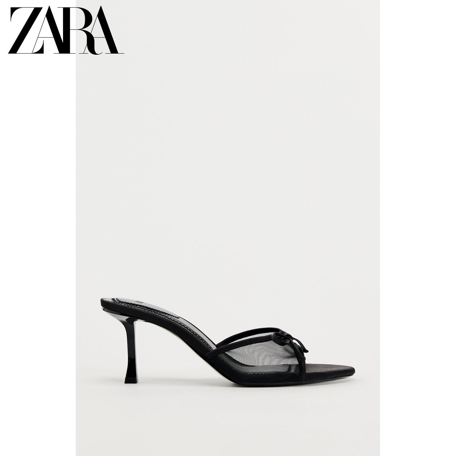 ZARA mùa xuân sản phẩm mới Giày nữ TRF mũi nhọn vải lưới cao gót sandal 3342310 800