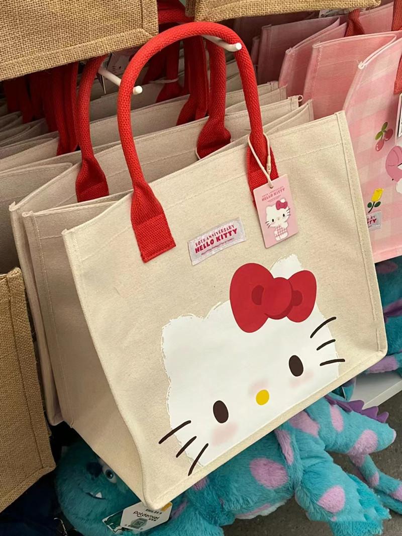 Túi xách Sanrio Hello Kitty 2024 Mới Túi xách hoạt hình in canvas Hello Túi mua sắm dành cho nữ