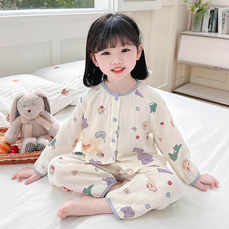 Áo khoác cardigan cotton nguyên chất xuân hè cho trẻ em Quần áo mặc ở nhà mùa hè 3 bé gái dễ thương 1-6 tuổi Quần áo điều hòa không khí Bộ đồ ngủ dài tay công chúa mỏng