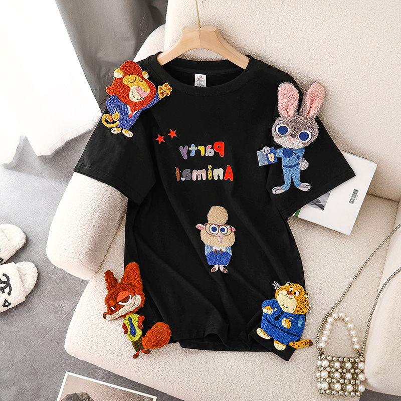 Áo thun Zootopia 100% cotton nữ mùa hè cặp đôi nam sinh mỏng tay ngắn nửa tay rộng ins hàng đầu