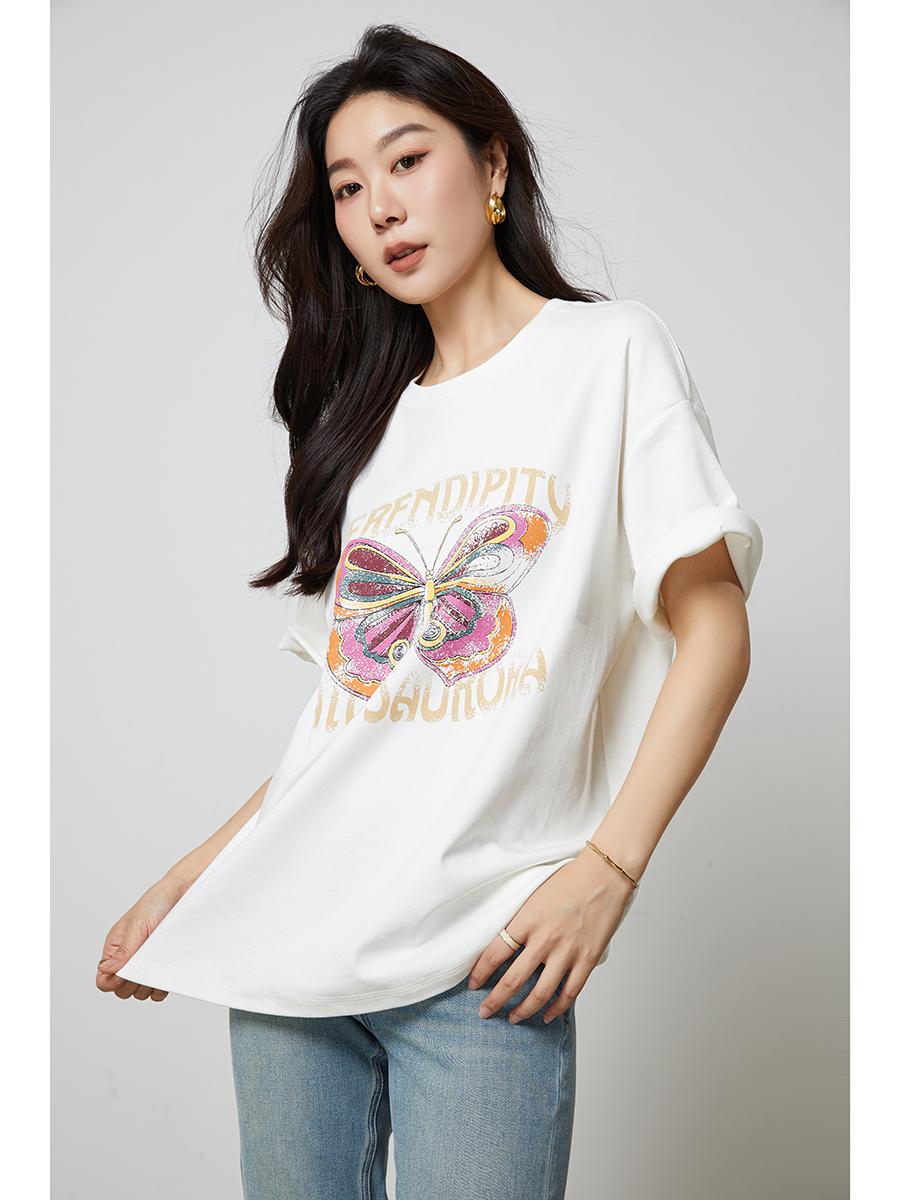 Sister K KSOEUR [Butterfly T] Áo thun ngắn tay in hình bướm cotton mịn băng dành cho nữ