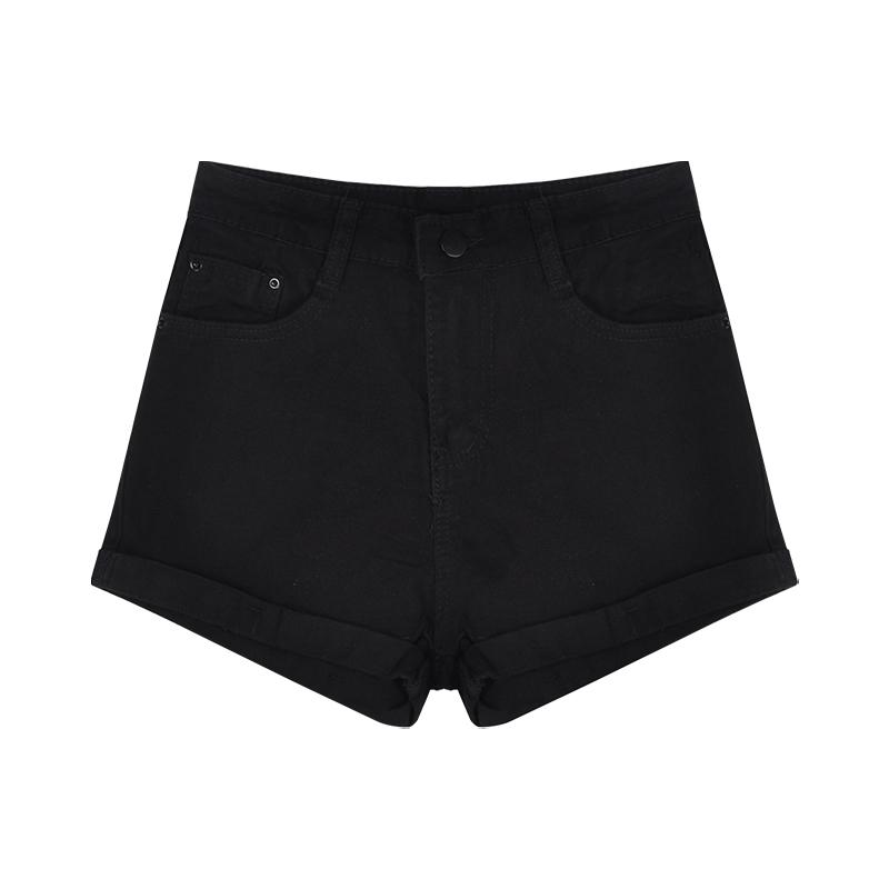 Quần short denim cuộn tròn màu đen cho nữ mùa hè mỏng 2024 mới quần cạp cao dáng chữ a giảm béo cho các cô nàng nóng bỏng