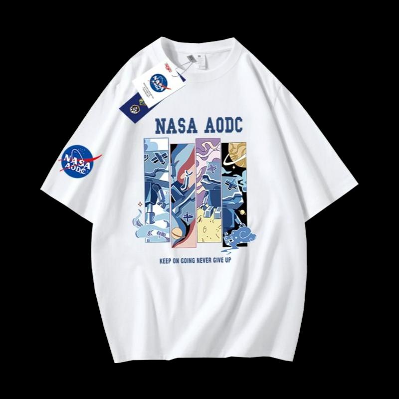 NASA DIEU mẫu chung của Mỹ hạng nặng mùa hè cotton nguyên chất Áo thun hợp thời trang Trung Quốc nam nữ áo thun ngắn tay nửa tay đáy