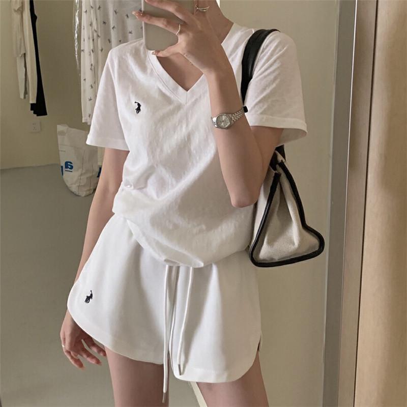 Bộ quần đùi thể thao cho nữ mùa hè áo ngắn tay mỏng dành cho người nhỏ bé nhanh khô thời trang cotton nguyên chất hai mảnh