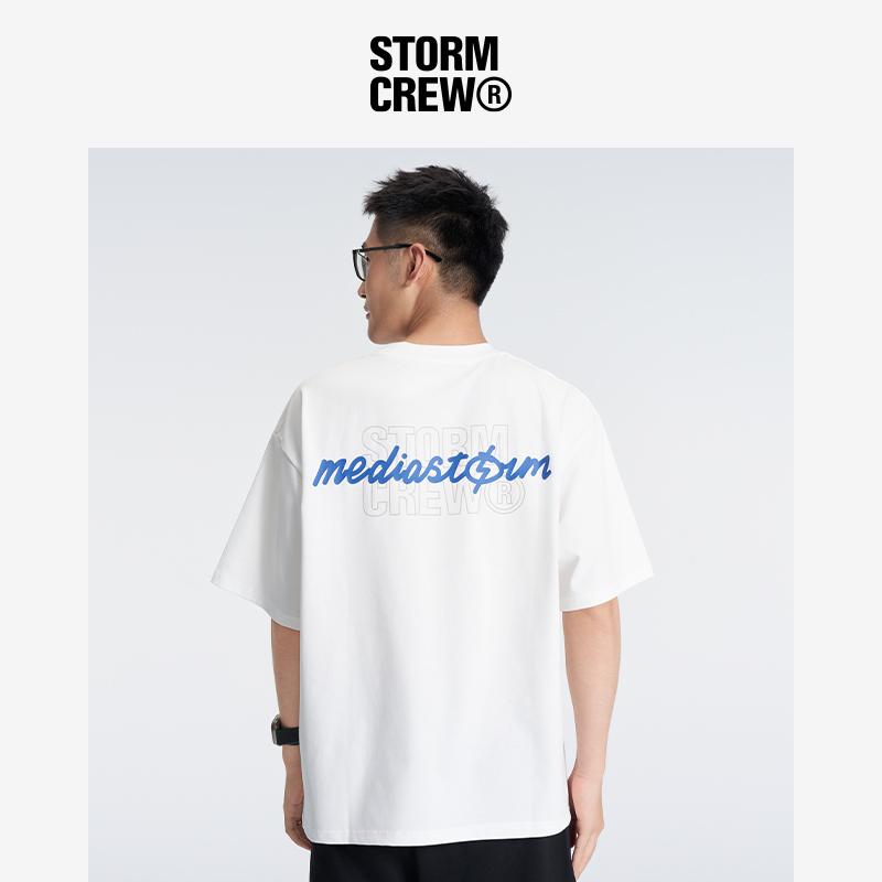 Phim và truyền hình bão Áo thun STORMCREW bảng viết tay ngắn tay phong cách mùa hè cotton nguyên chất cổ tròn rộng rãi cặp đôi nam nữ